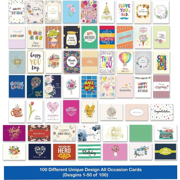 100 All Occasion Cards Assortment Box with Color Envelopes，All Occasion Cards Se - Picture 5 of 6
